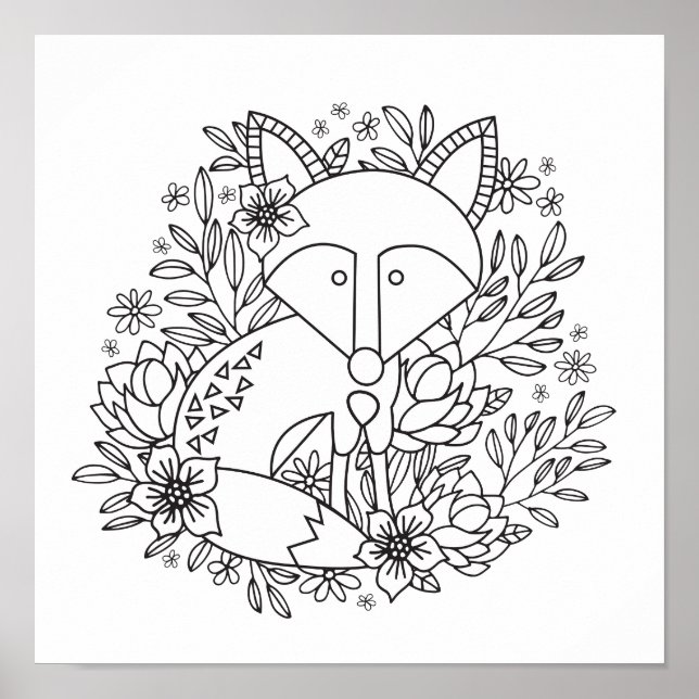 Little Fox Coloring Page Poster (Front)