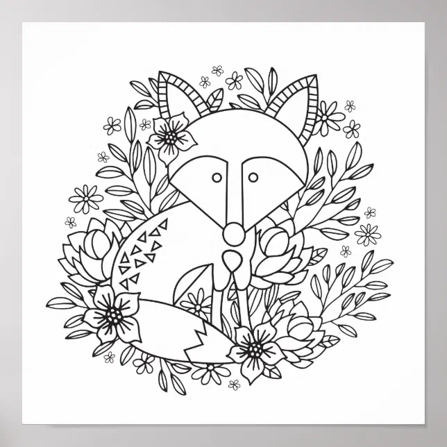 Little Fox Coloring Page Poster | Zazzle