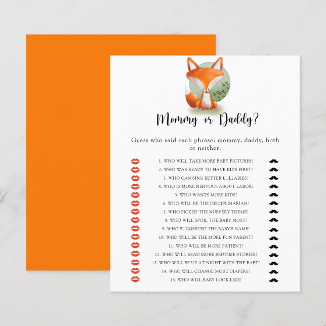 Little Fox Cub - mommy or daddy baby shower game (Front/Back)