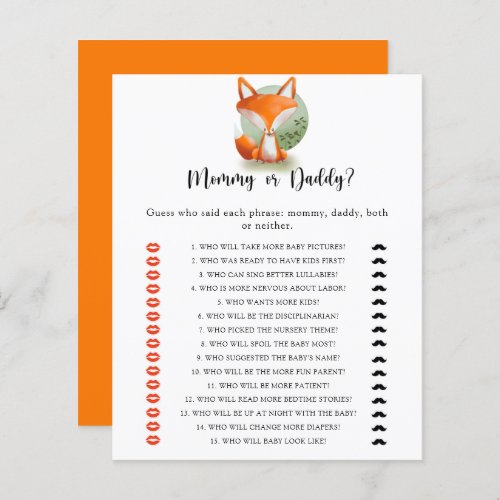 Little Fox Cub _ mommy or daddy baby shower game
