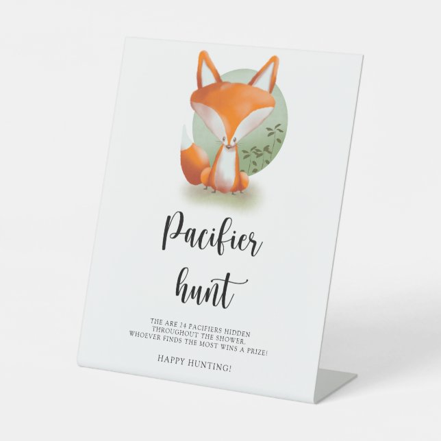 Little fox cub - Pacifier hunt baby shower game Pedestal Sign (Front)
