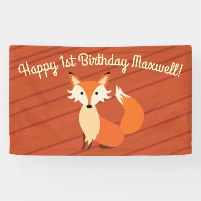 Little Fox Cute Colorful 1st Birthday Party Theme Banner (Horizontal)