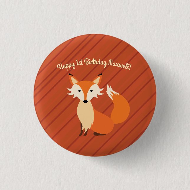 Little Fox Cute Colorful 1st Birthday Party Theme Button (Front)