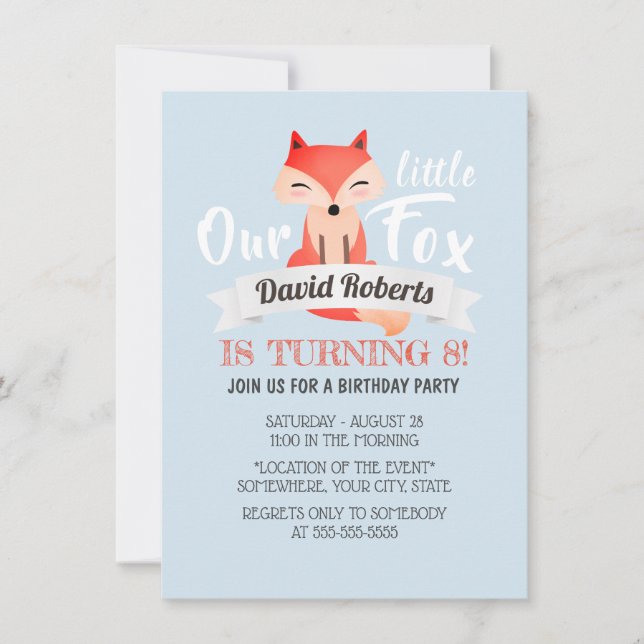 Little Fox Cute Woodland Animal Birthday Invitation (Front)