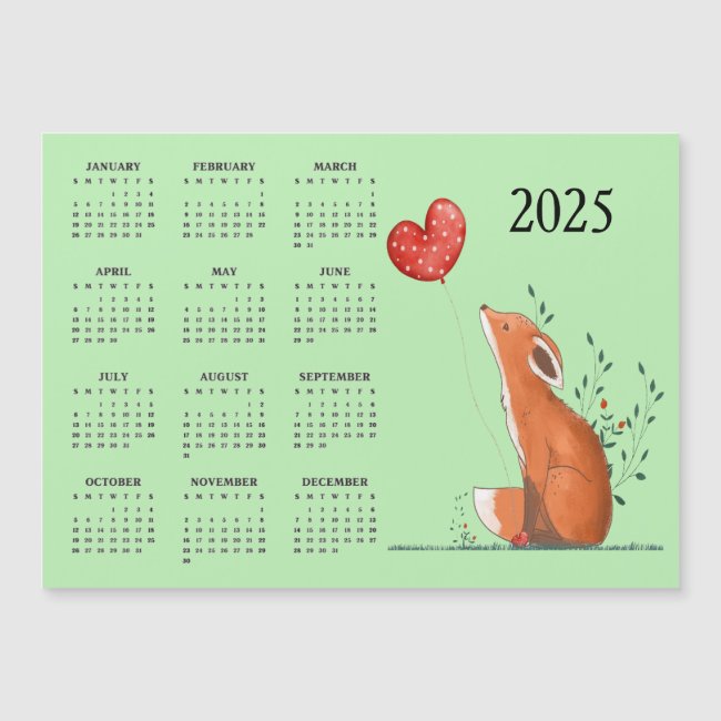 Little Fox Design 2025 Calendar Magnetic Card