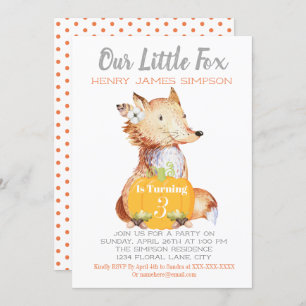 Little Fox Fall Harvest Pumpkin Thirds Birthday Invitation