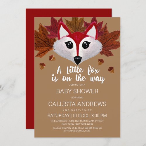 Little Fox Fall Red Brown Watercolor Baby Shower I Invitation