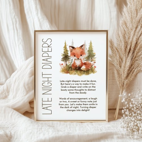 Little Fox Late Night Diaper Baby Shower Game Poster
