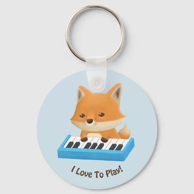 Little Fox on the Piano Kids Keychain (Front)