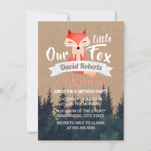 Little Fox Rustic Forest Birthday Party Invitation