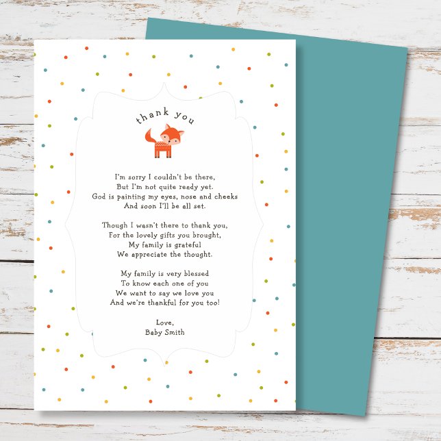 Little Fox thank you note with poem Card (Creator Uploaded)