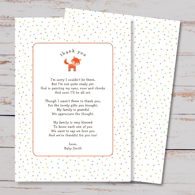 Little Fox thank you note with poem Card (Creator Uploaded)