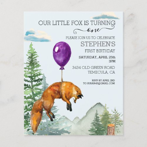 Little Fox Watercolor Woodland Forest Birthday  