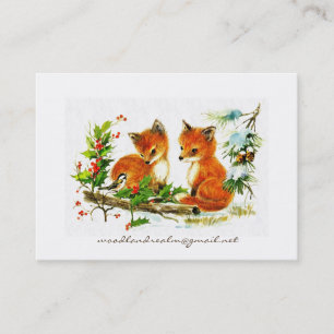 Little Foxes and Chickadee in the Snow Business Card