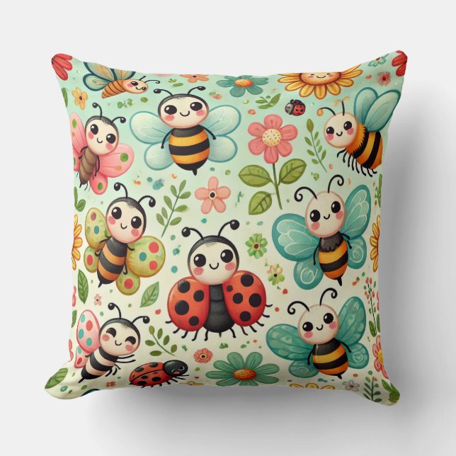 Little Friends in the Forest Throw Pillow (Front)