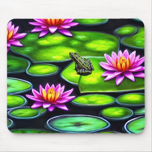 Little Frog on Lily Pad Mouse Pad