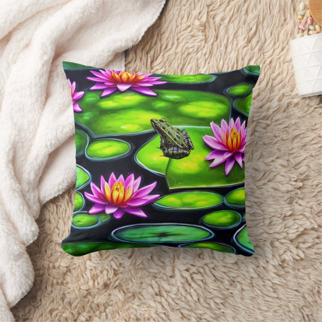Little Frog on Lily Pad Throw Pillow (Blanket)