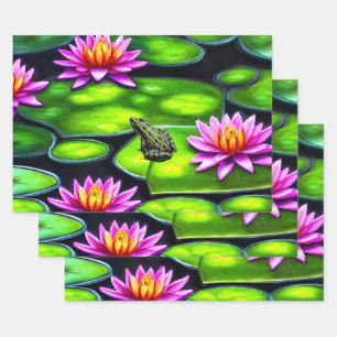 Little Frog on Lily Pad Wrapping Paper Sheets