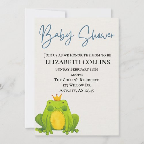 Little Frog Prince baby shower invitation