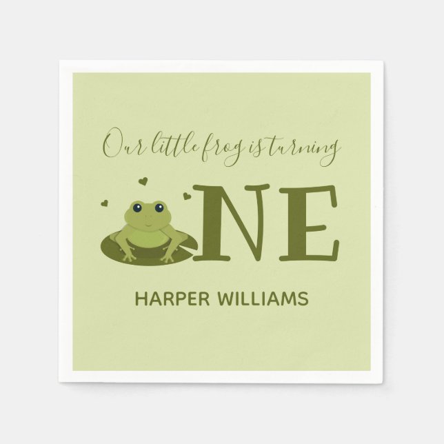 Little Frog Turning One Cute Animal 1st Birthday Napkins (Front)