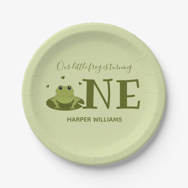 Little Frog Turning One Cute Animal 1st Birthday Paper Plates (Front)