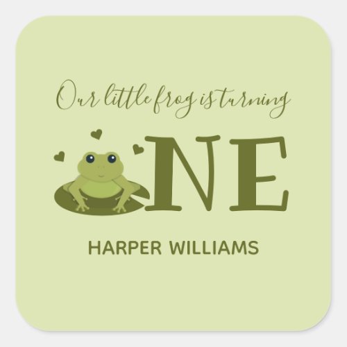 Little Frog Turning One Cute Animal 1st Birthday Square Sticker
