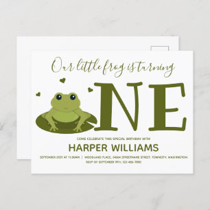 Little Frog Turning One Cute Animal First Birthday Invitation Postcard