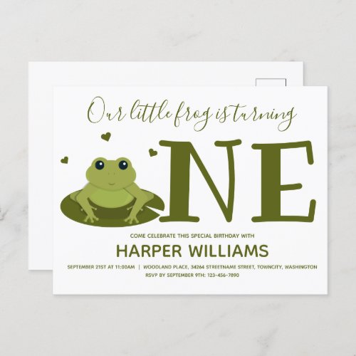 Little Frog Turning One Cute Animal First Birthday Invitation Postcard