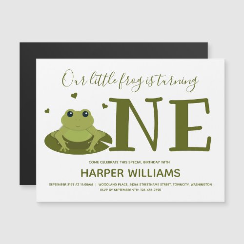 Little Frog Turning One Cute Animal First Birthday Magnetic Invitation