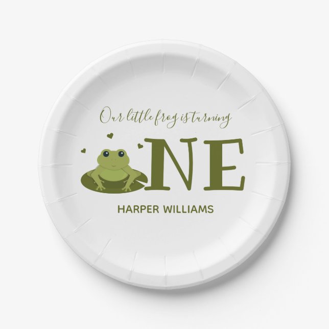 Little Frog Turning One Cute Animal First Birthday Paper Plates (Front)