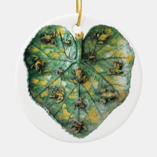 LITTLE FROGS ON A GREEN LEAF CERAMIC ORNAMENT