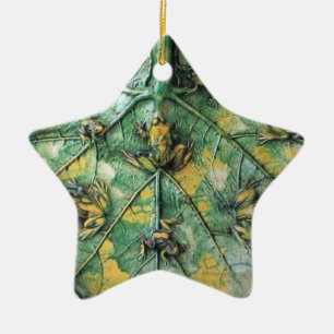 LITTLE FROGS ON A GREEN LEAF, Star Ceramic Ornament