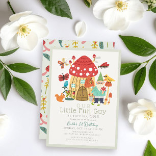 Little Fun Guy Gnome Mushroom Boy 1st Birthday Invitation