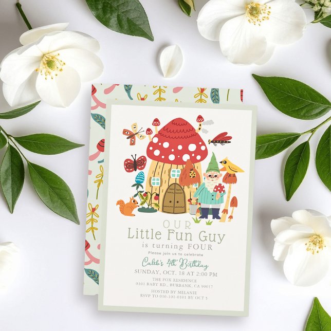 Little Fun Guy Gnome Mushroom Boy Birthday Invitation (Creator Uploaded)