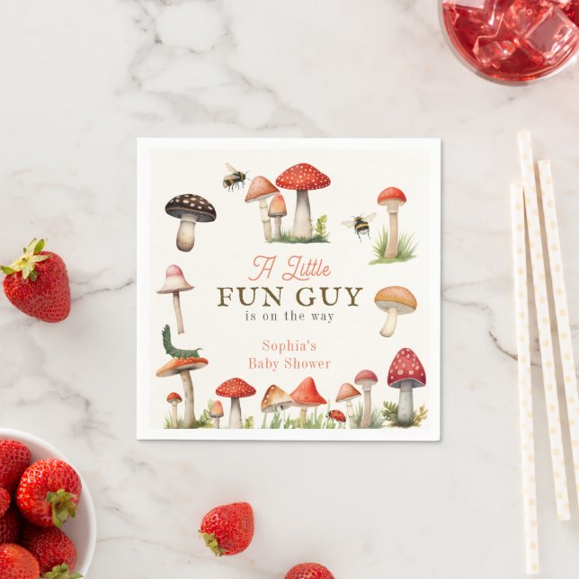 Little Fun Guy Mushroom Bee Boy Baby Shower Napkins (Insitu)