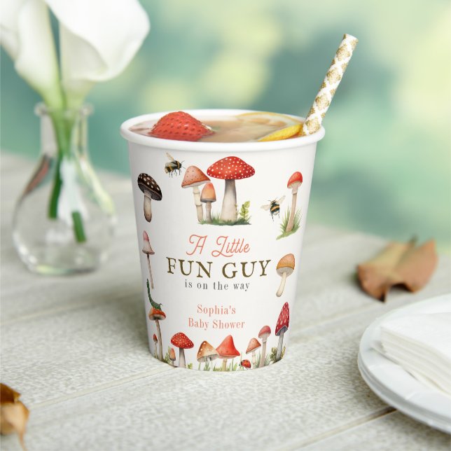 Little Fun Guy Mushroom Bee Boy Baby Shower Paper Cups (Insitu)