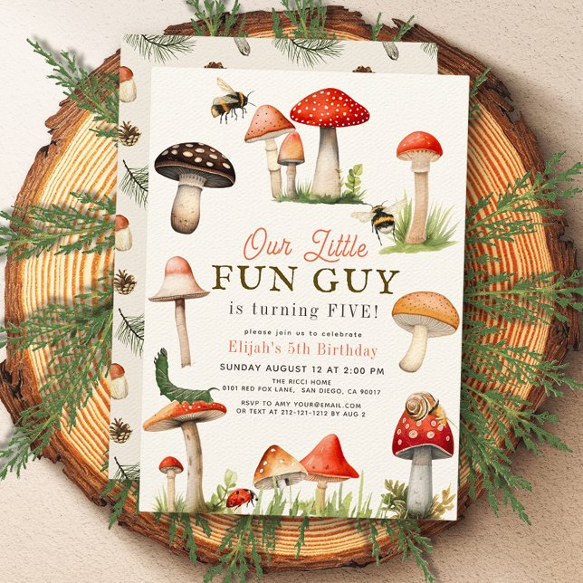 Little Fun Guy Mushroom Bee Boy Birthday Invitation (Creator Uploaded)