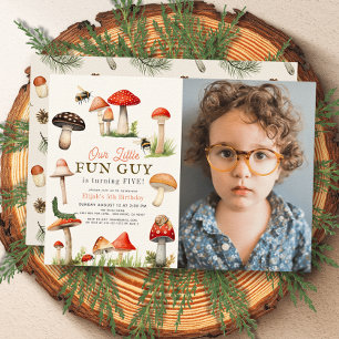 Little Fun Guy Mushroom Bee Boy Photo Birthday Invitation