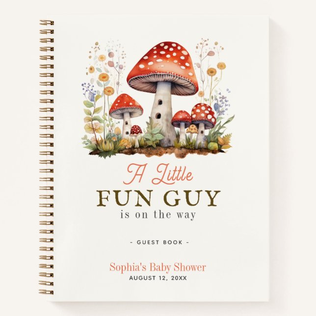 Little Fun Guy Mushroom Boy Baby Shower Guest Book (Front)