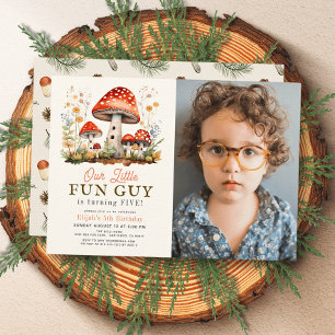 Little Fun Guy Mushroom Boy Photo Birthday Invitation