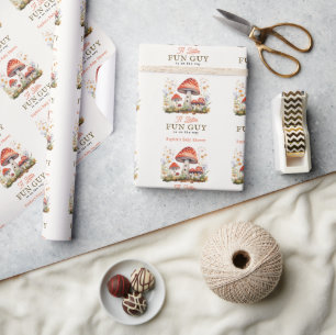 Little Fun Guy Mushroom Floral Baby Shower Wrapping Paper