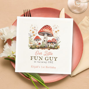 Little Fun Guy Mushroom Floral Boy Birthday Napkins