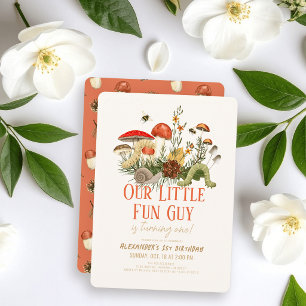 Little Fun Guy Mushroom Worms Snail 1st Birthday Invitation