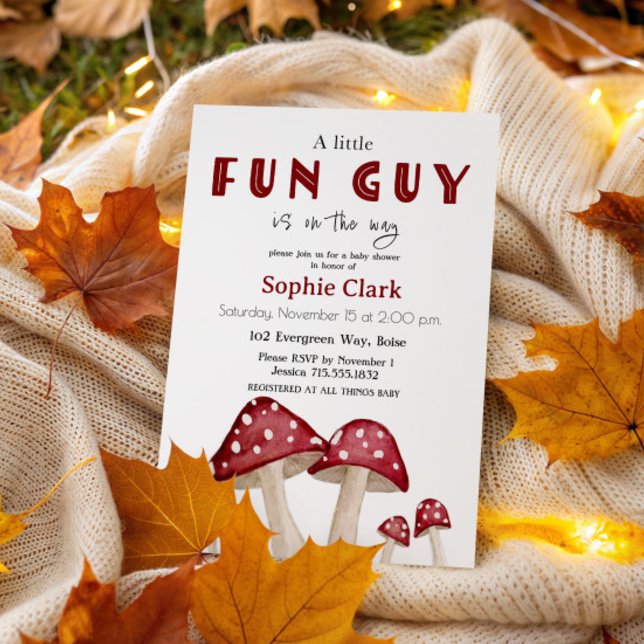 Little Fun Guy Red Mushroom Woodland Baby Shower Invitation (Creator Uploaded)