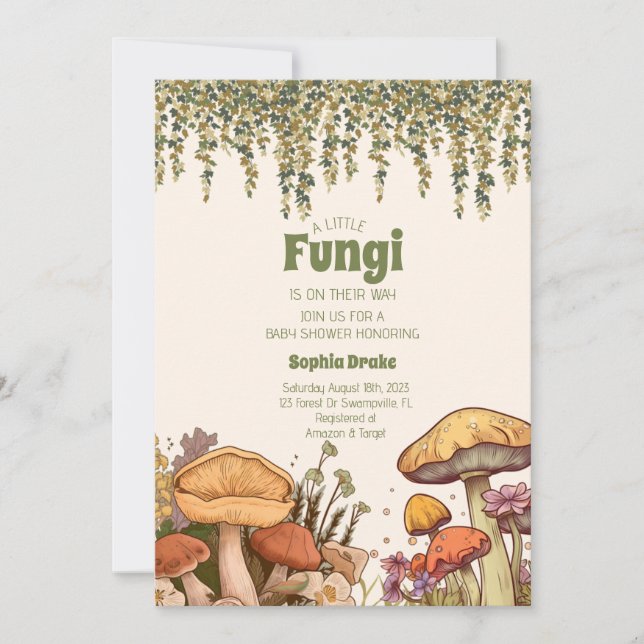 Little Fungi Is On Their Way Mushroom Baby Shower Invitation (Front)