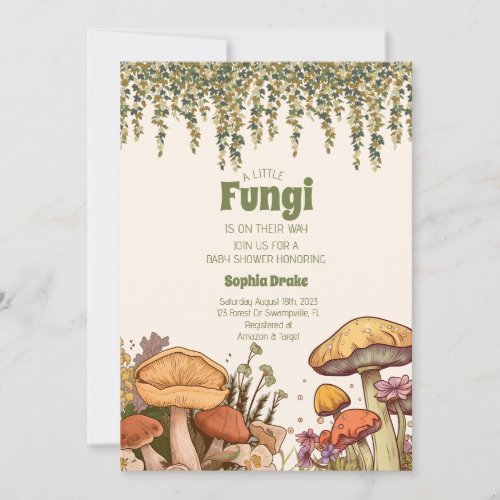 Little Fungi Is On Their Way Mushroom Baby Shower Invitation