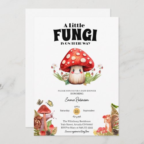 little fungi mushroom butterfly moth  baby shower invitation
