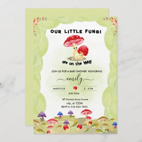 little fungi Mushroom gender neutral baby shower  Invitation