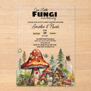 little Fungi Mushrooms Whimsical Fall Baby Shower Acrylic Invitations