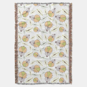 Little funny tick bug and leafs seamless pattern throw blanket